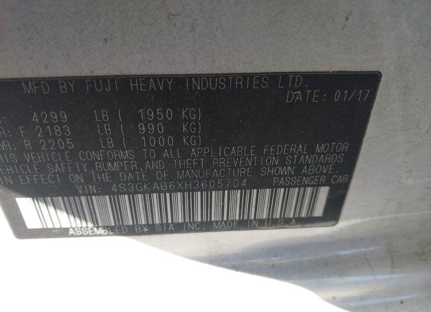 Photo 9 of 2017 Subaru Impreza 2.0I PREMIUM (VIN 4S3GKAB6XH3605704)