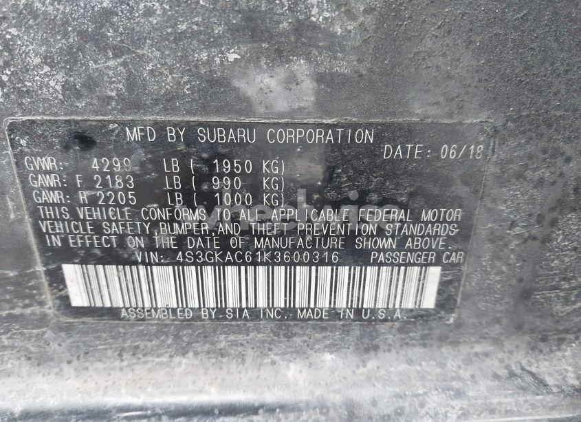 Photo 9 of 2019 Subaru Impreza 2.0I PREMIUM (VIN 4S3GKAC61K3600316)