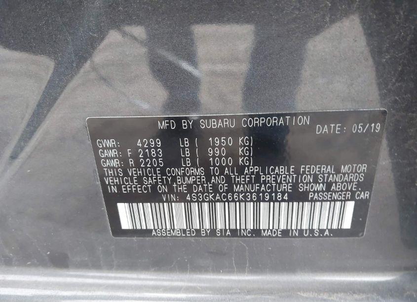 Photo 9 of 2019 Subaru Impreza 2.0I PREMIUM (VIN 4S3GKAC66K3619184)