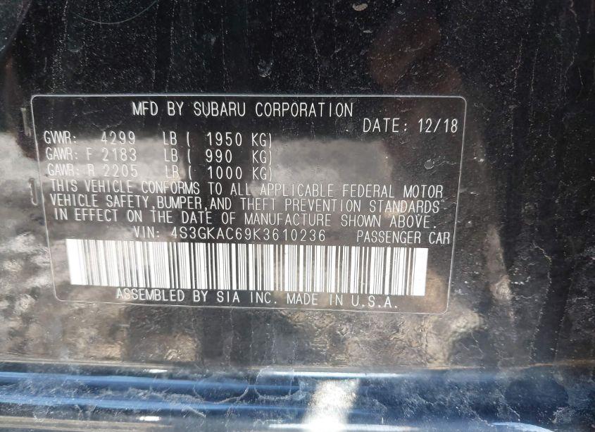 Photo 9 of 2019 Subaru Impreza 2.0I PREMIUM (VIN 4S3GKAC69K3610236)