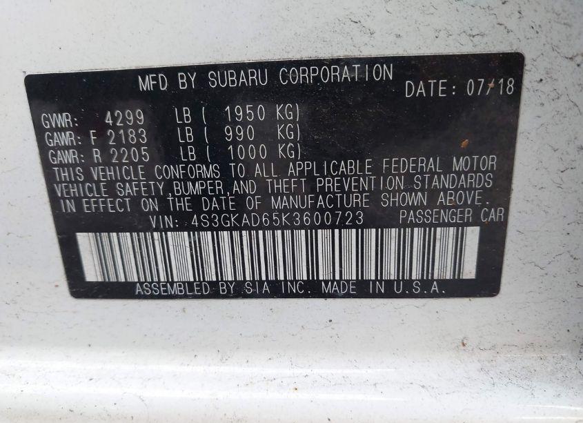 Photo 9 of 2019 Subaru Impreza 2.0I PREMIUM (VIN 4S3GKAD65K3600723)