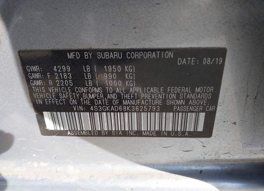 Photo 9 of 2019 Subaru Impreza 2.0I PREMIUM (VIN 4S3GKAD68K3625793)