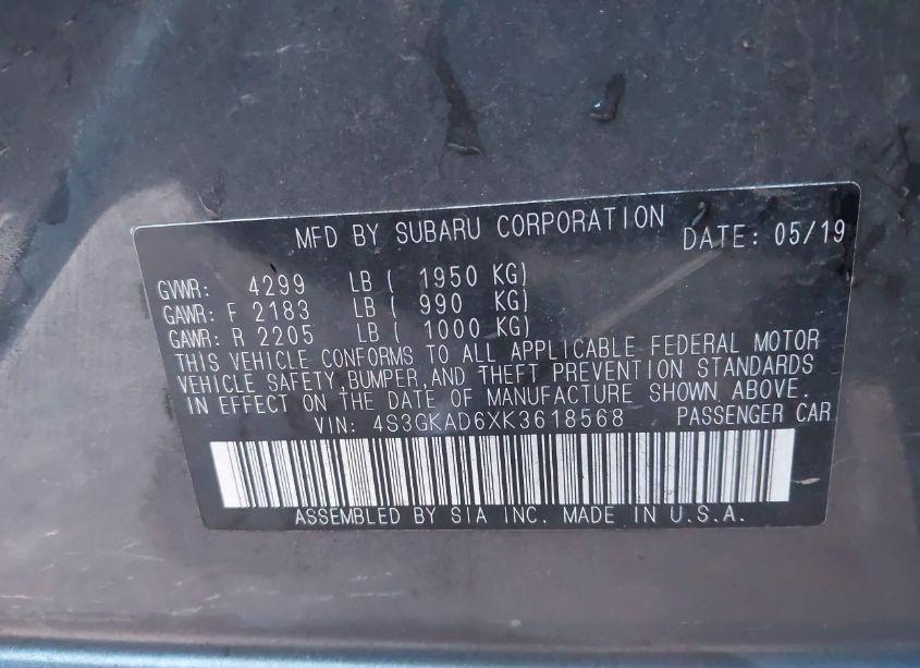 Photo 9 of 2019 Subaru Impreza 2.0I PREMIUM (VIN 4S3GKAD6XK3618568)