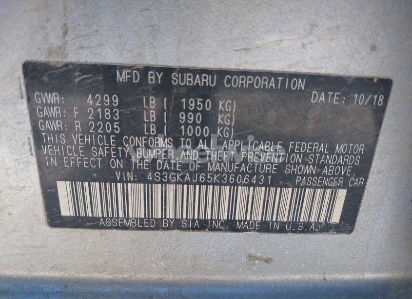 Photo 9 of 2019 Subaru Impreza 2.0I SPORT (VIN 4S3GKAJ65K3606431)