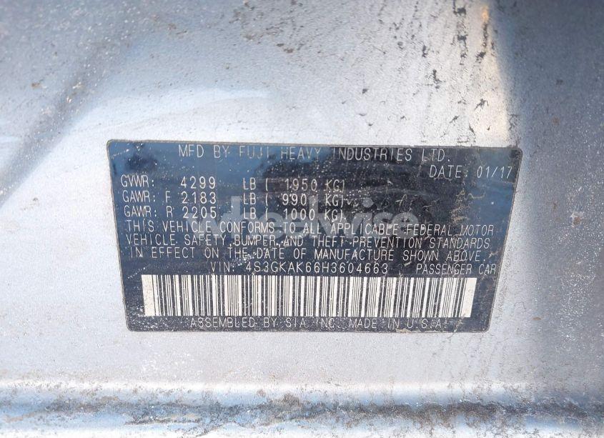 Photo 9 of 2017 Subaru Impreza 2.0I SPORT (VIN 4S3GKAK66H3604663)