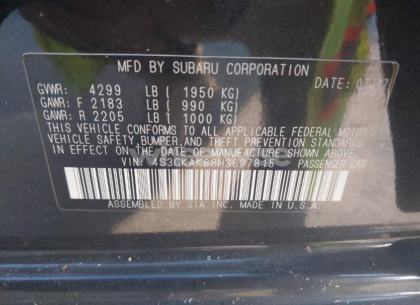 Photo 9 of 2017 Subaru Impreza 2.0I SPORT (VIN 4S3GKAK68H3627815)