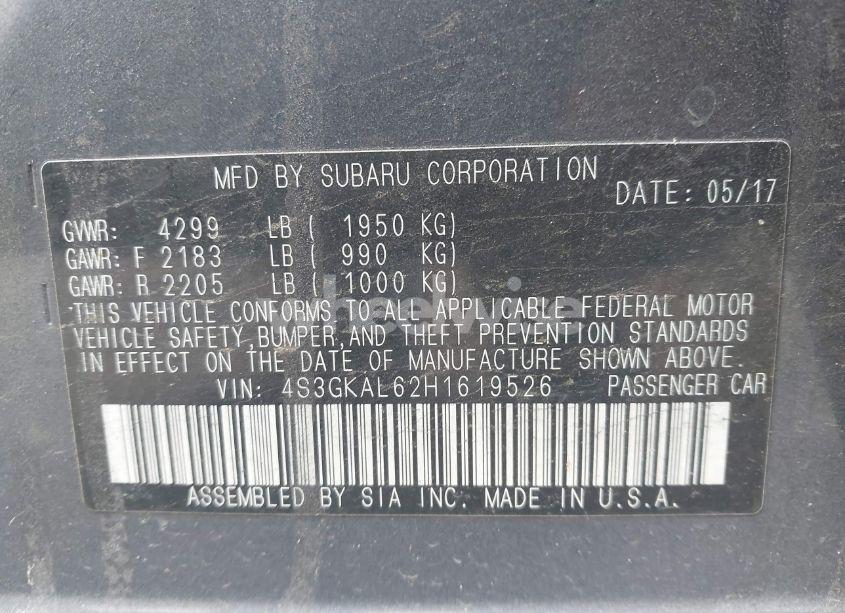 Photo 9 of 2017 Subaru Impreza 2.0I SPORT (VIN 4S3GKAL62H1619526)