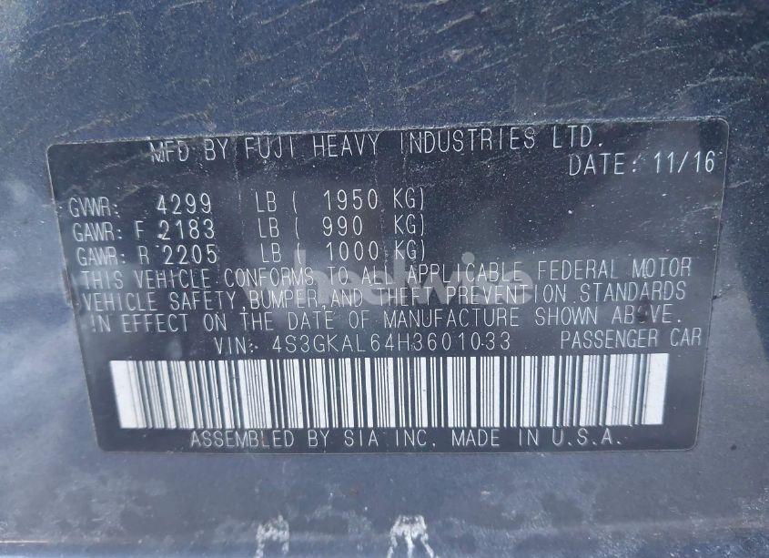 Photo 9 of 2017 Subaru Impreza 2.0I SPORT (VIN 4S3GKAL64H3601033)