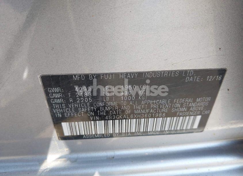 Photo 9 of 2017 Subaru Impreza 2.0I SPORT (VIN 4S3GKAL6XH3601988)