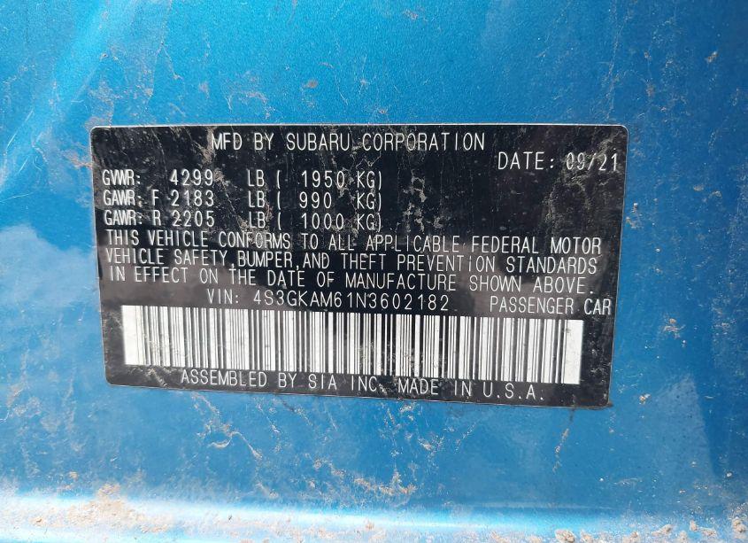 Photo 9 of 2022 Subaru Impreza SPORT (VIN 4S3GKAM61N3602182)