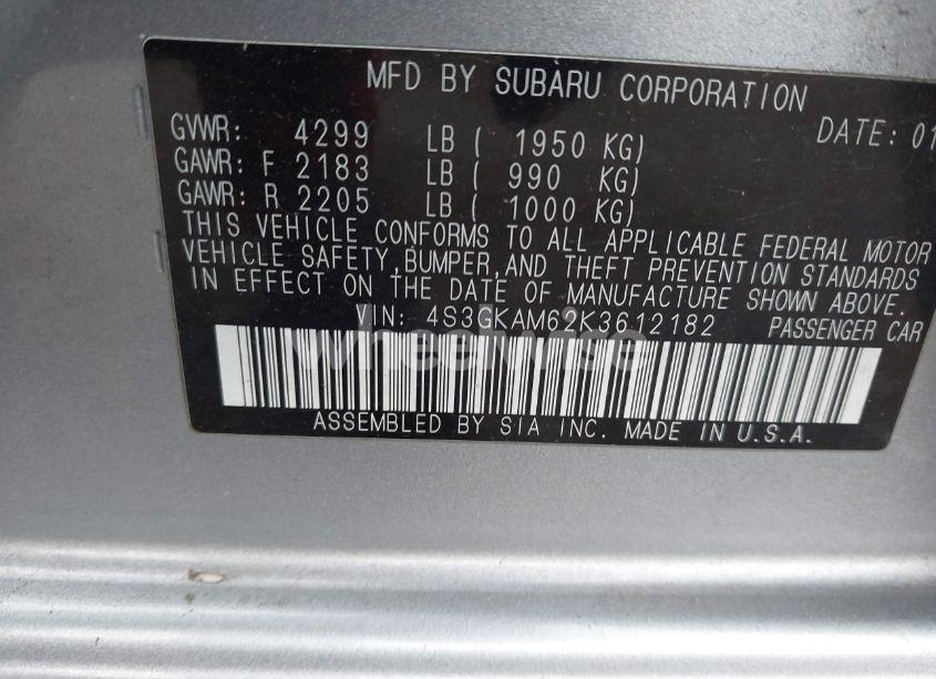 Photo 9 of 2019 Subaru Impreza 2.0I SPORT (VIN 4S3GKAM62K3612182)