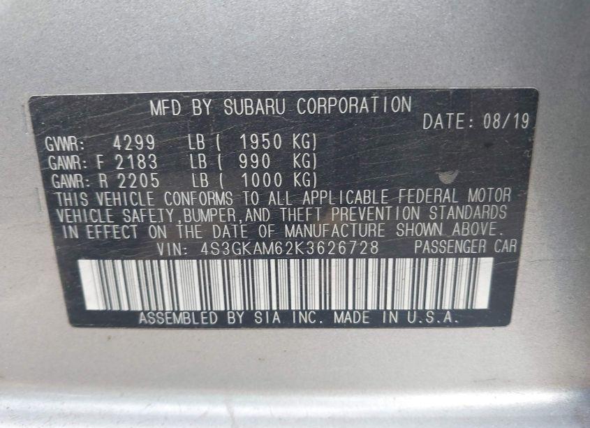 Photo 9 of 2019 Subaru Impreza 2.0I SPORT (VIN 4S3GKAM62K3626728)