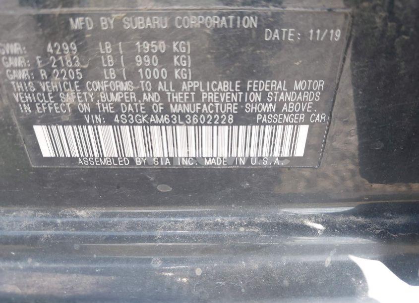 Photo 9 of 2020 Subaru Impreza SPORT (VIN 4S3GKAM63L3602228)