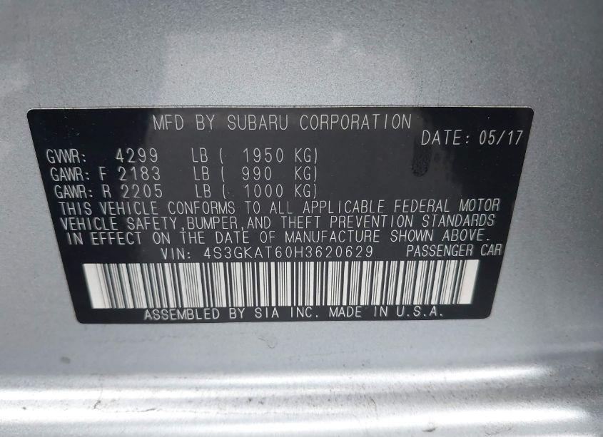 Photo 9 of 2017 Subaru Impreza 2.0I LIMITED (VIN 4S3GKAT60H3620629)