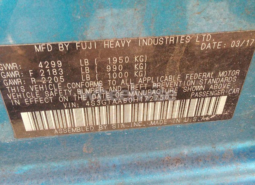 Photo 9 of 2017 Subaru Impreza 2.0I (VIN 4S3GTAA60H1727501)