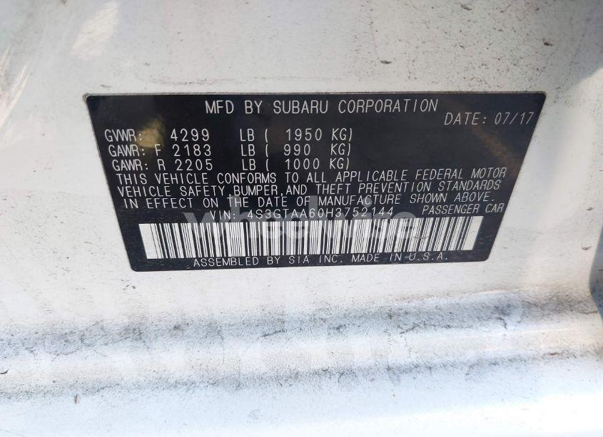 Photo 9 of 2017 Subaru Impreza 2.0I (VIN 4S3GTAA60H3752144)