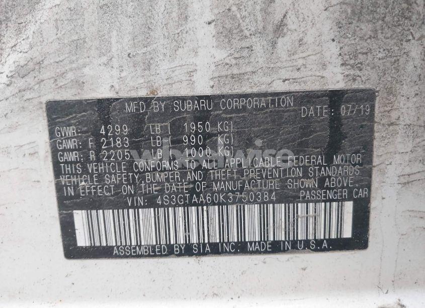 Photo 9 of 2019 Subaru Impreza 2.0I (VIN 4S3GTAA60K3750384)
