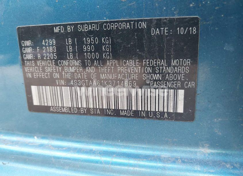 Photo 9 of 2019 Subaru Impreza (VIN 4S3GTAA61K3714669)