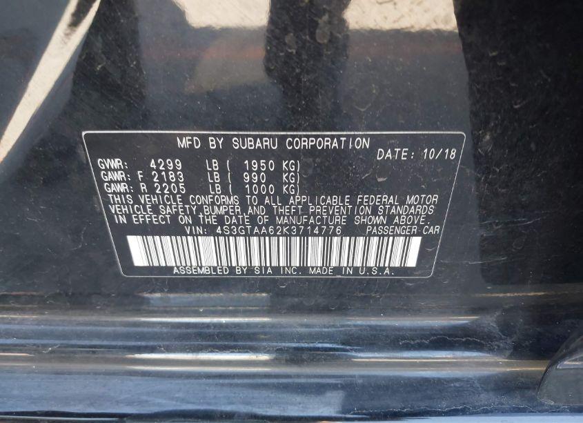 Photo 9 of 2019 Subaru Impreza 2.0I (VIN 4S3GTAA62K3714776)