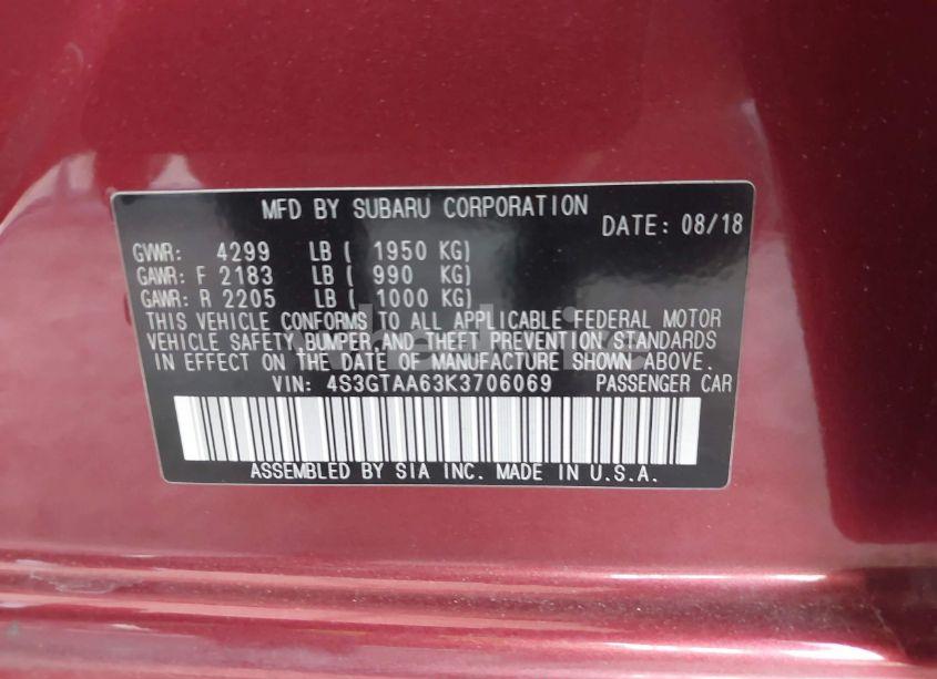 Photo 9 of 2019 Subaru Impreza 2.0I (VIN 4S3GTAA63K3706069)