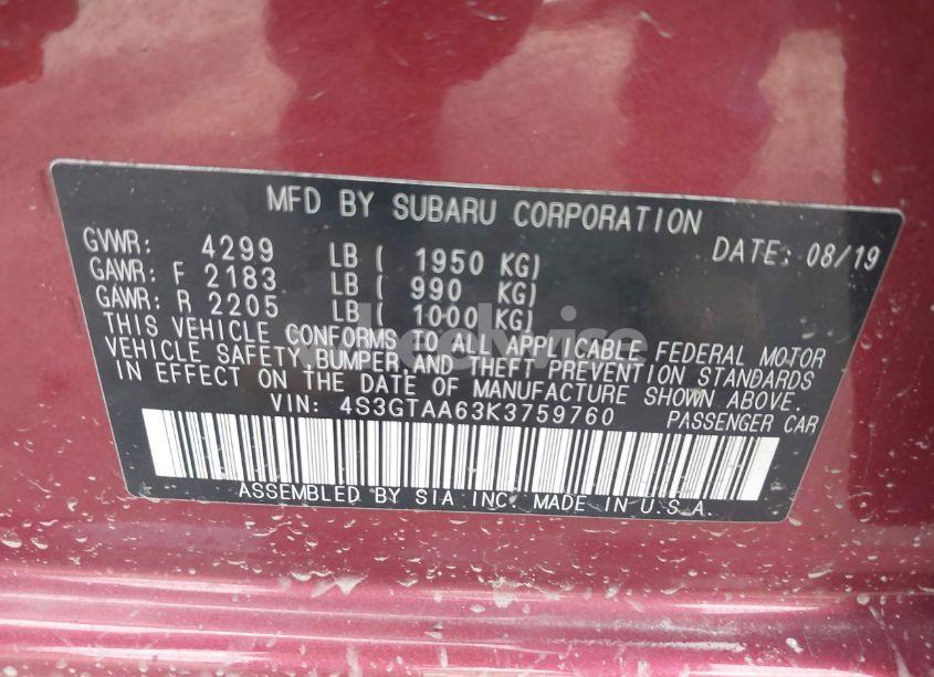 Photo 9 of 2019 Subaru Impreza 2.0I (VIN 4S3GTAA63K3759760)