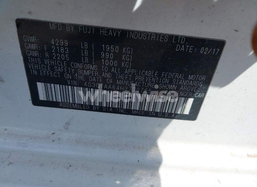 Photo 8 of 2017 Subaru Impreza 2.0I (VIN 4S3GTAA64H3720765)