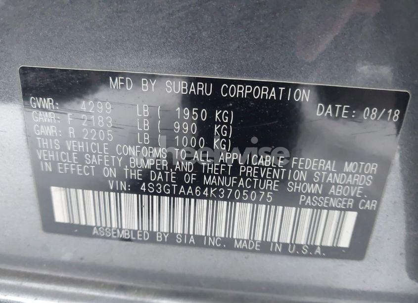 Photo 9 of 2019 Subaru Impreza 2.0I (VIN 4S3GTAA64K3705075)