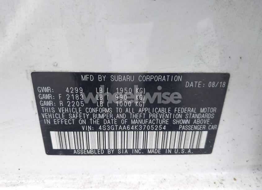 Photo 9 of 2019 Subaru Impreza 2.0I (VIN 4S3GTAA64K3705254)