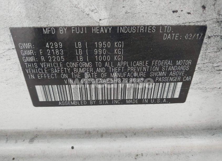 Photo 9 of 2017 Subaru Impreza 2.0I (VIN 4S3GTAA65H3729698)