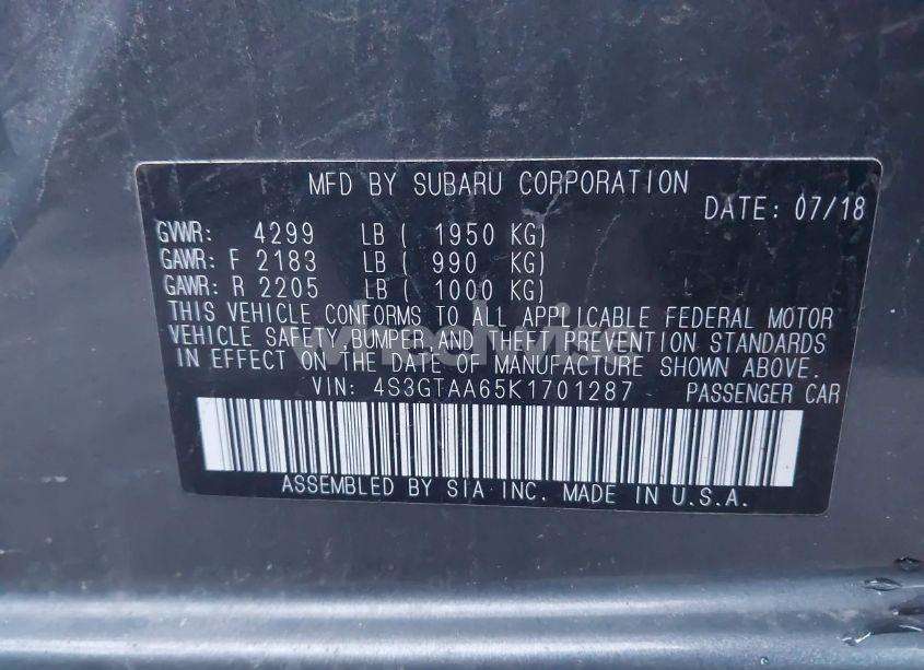 Photo 9 of 2019 Subaru Impreza 2.0I (VIN 4S3GTAA65K1701287)