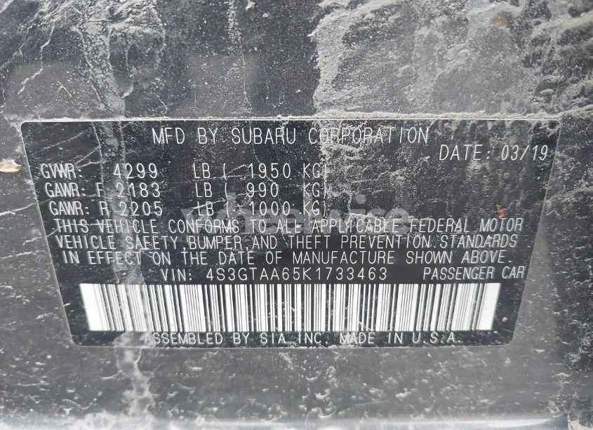 Photo 9 of 2019 Subaru Impreza 2.0I (VIN 4S3GTAA65K1733463)