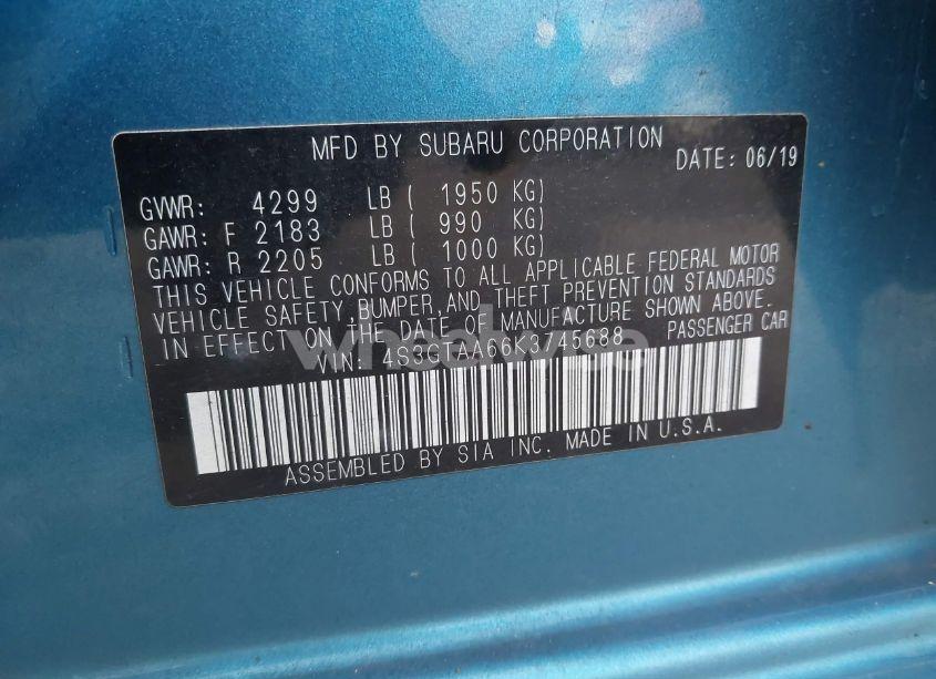 Photo 9 of 2019 Subaru Impreza 2.0I (VIN 4S3GTAA66K3745688)