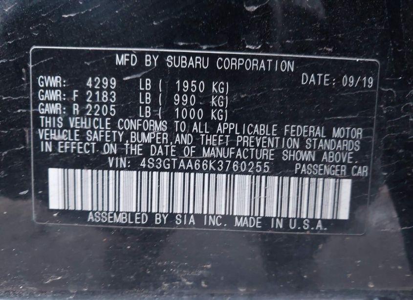 Photo 9 of 2019 Subaru Impreza 2.0I (VIN 4S3GTAA66K3760255)