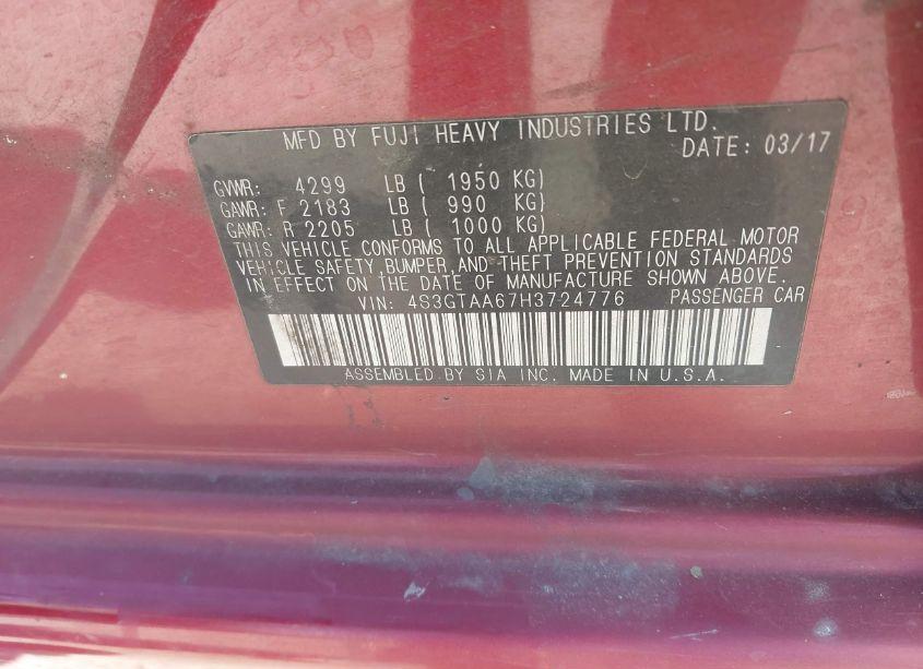 Photo 9 of 2017 Subaru Impreza 2.0I (VIN 4S3GTAA67H3724776)