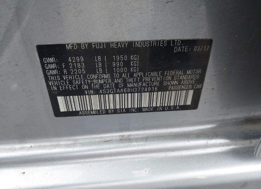 Photo 9 of 2017 Subaru Impreza 2.0I (VIN 4S3GTAA68H3724916)