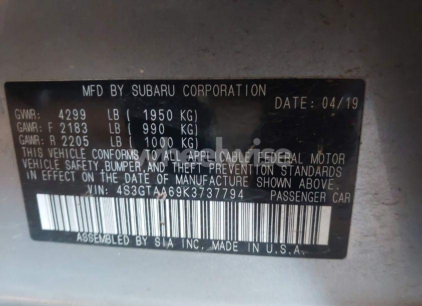 Photo 9 of 2019 Subaru Impreza 2.0I (VIN 4S3GTAA69K3737794)