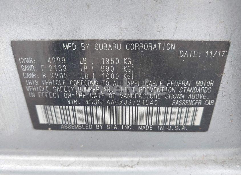 Photo 9 of 2018 Subaru Impreza 2.0I (VIN 4S3GTAA6XJ3721540)