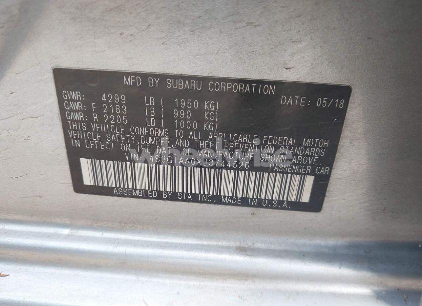 Photo 9 of 2018 Subaru Impreza 2.0I (VIN 4S3GTAA6XJ3744526)