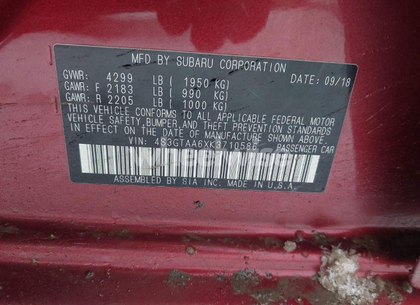 Photo 9 of 2019 Subaru Impreza 2.0I (VIN 4S3GTAA6XK3710586)