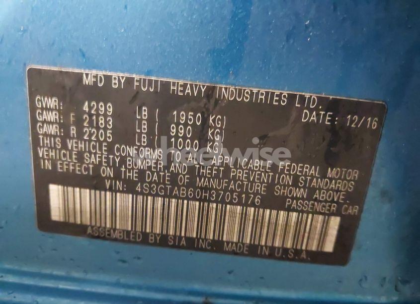 Photo 9 of 2017 Subaru Impreza 2.0I PREMIUM (VIN 4S3GTAB60H3705176)