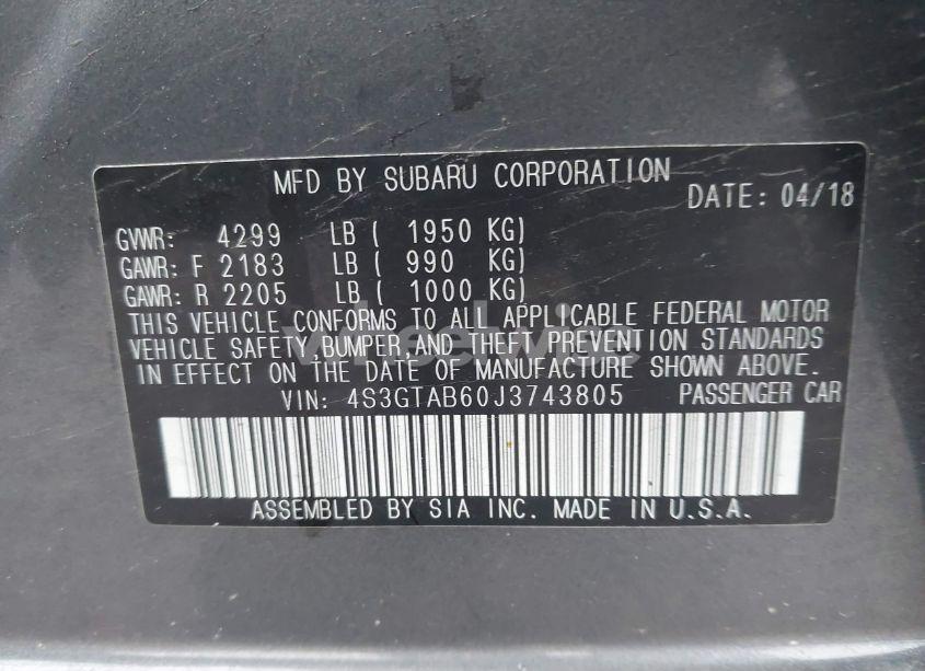 Photo 9 of 2018 Subaru Impreza 2.0I PREMIUM (VIN 4S3GTAB60J3743805)