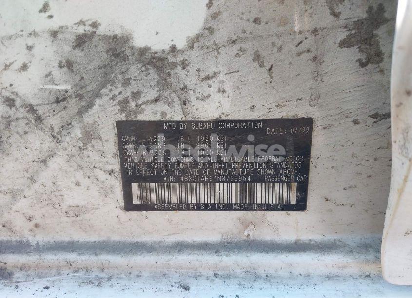 Photo 9 of 2022 Subaru Impreza BASE 5-DOOR (VIN 4S3GTAB61N3726954)