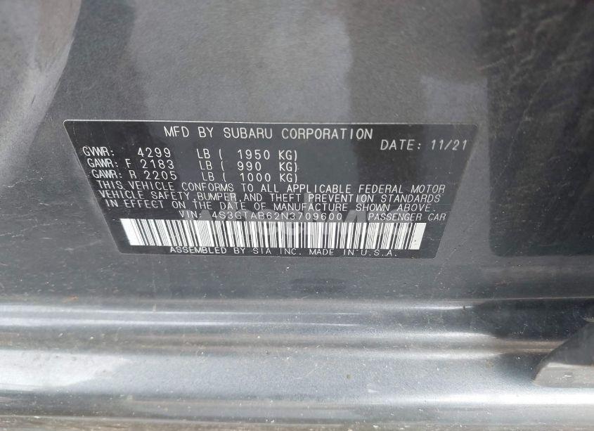 Photo 9 of 2022 Subaru Impreza BASE 5-DOOR (VIN 4S3GTAB62N3709600)