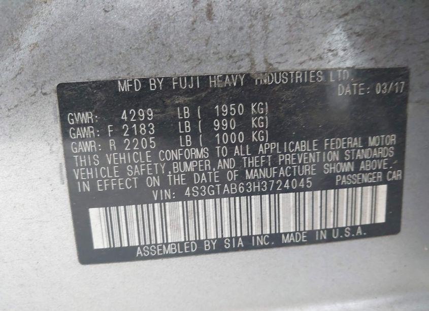 Photo 9 of 2017 Subaru Impreza 2.0I PREMIUM (VIN 4S3GTAB63H3724045)