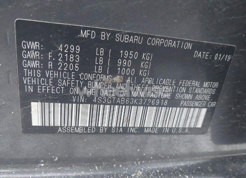 Photo 9 of 2019 Subaru Impreza 2.0I (VIN 4S3GTAB63K3726918)