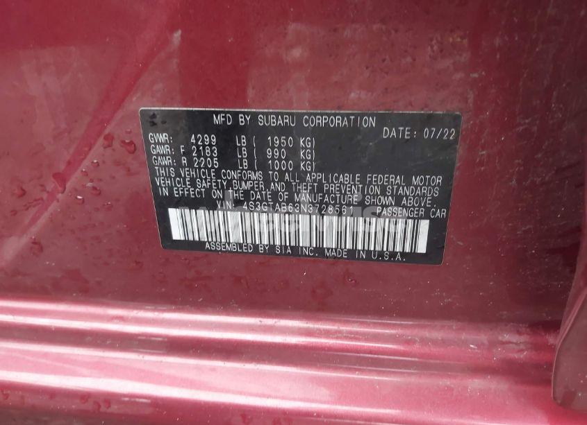 Photo 9 of 2022 Subaru Impreza BASE 5-DOOR (VIN 4S3GTAB63N3728561)