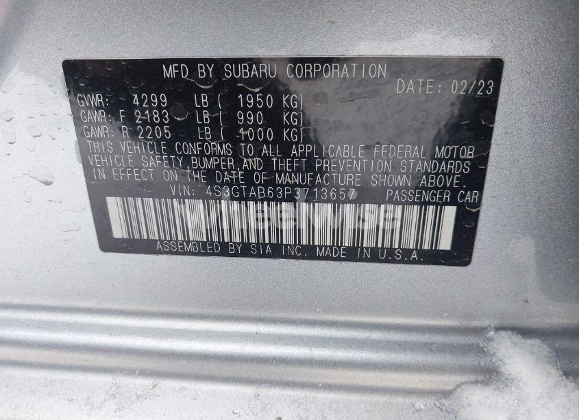 Photo 9 of 2023 Subaru Impreza BASE 5-DOOR (VIN 4S3GTAB63P3713657)