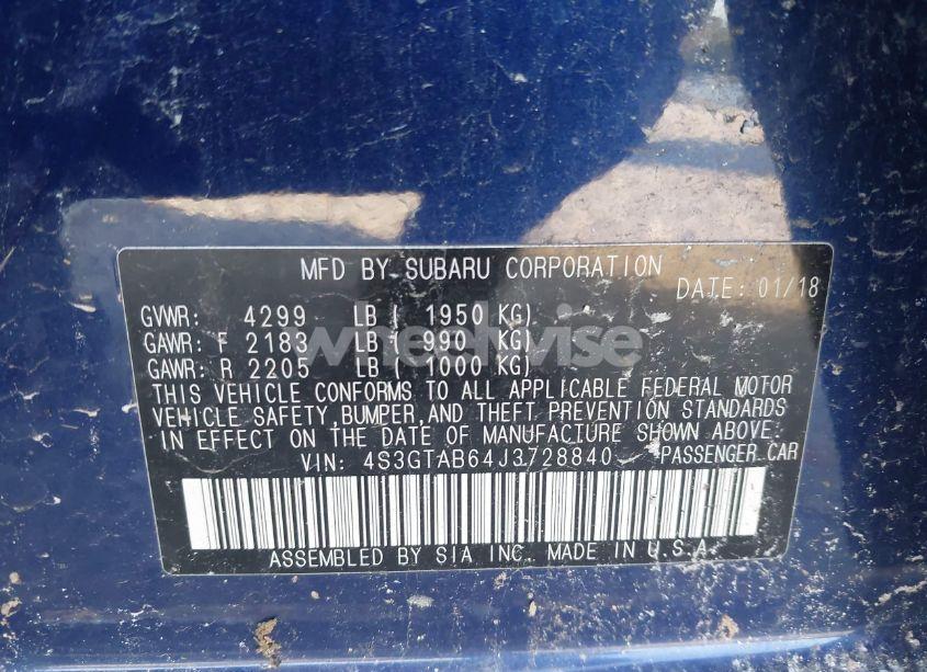 Photo 9 of 2018 Subaru Impreza 2.0I PREMIUM (VIN 4S3GTAB64J3728840)