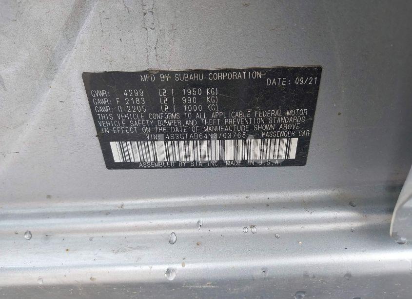 Photo 9 of 2022 Subaru Impreza BASE 5-DOOR (VIN 4S3GTAB64N3703765)