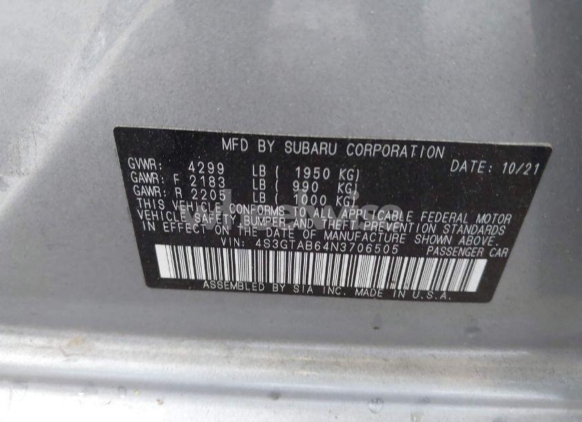 Photo 9 of 2022 Subaru Impreza BASE 5-DOOR (VIN 4S3GTAB64N3706505)